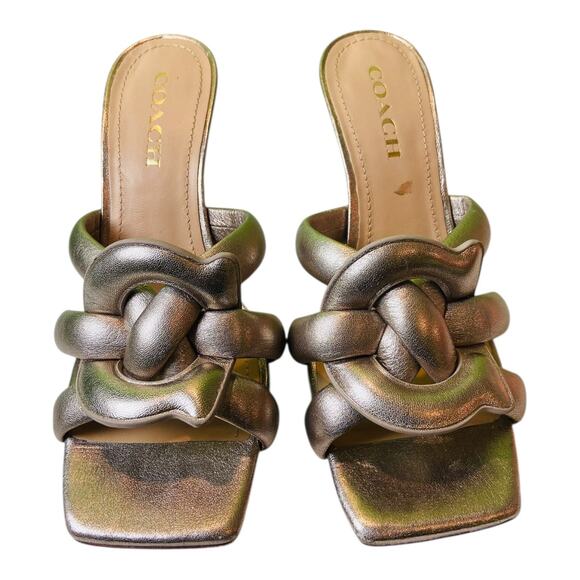 Coach Kellie Womens Slip On Stiletto Mule Metallic Silver Heels Sandals 9.5B - Picture 1 of 7